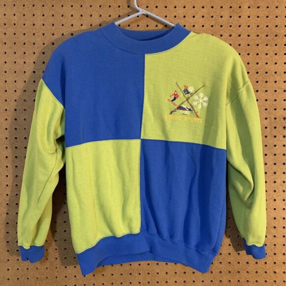 VTG Christmas Sweater Crewneck Pullover Nordic Sports Ski Medium Color Block 80s